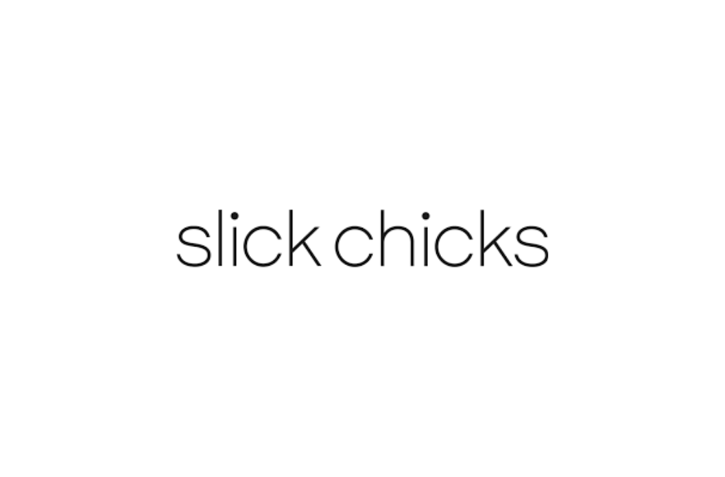 Black text 'slick chicks' on a white background
