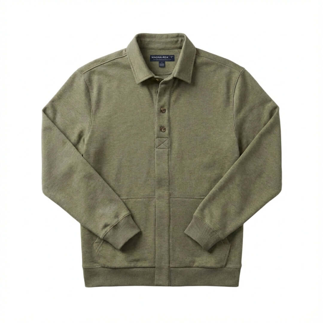 MagnaReady men's heathered olive magnetic front sweatshirt front view on a white background.