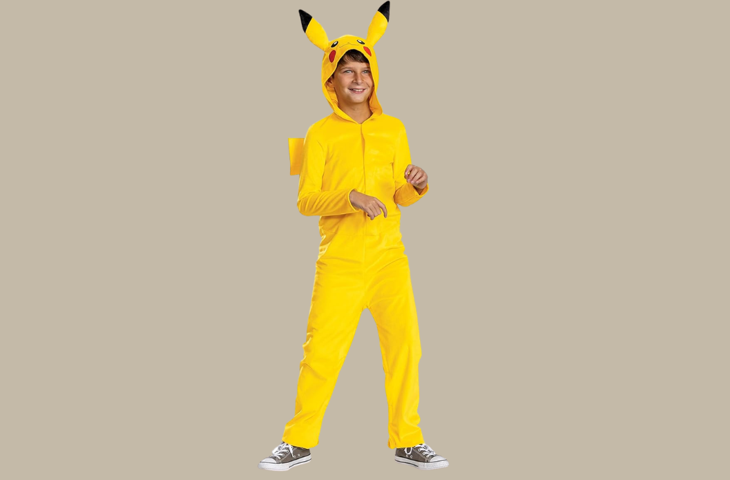 Child wearing a yellow adaptive Pikachu Halloween costume with accessible openings for easier dressing